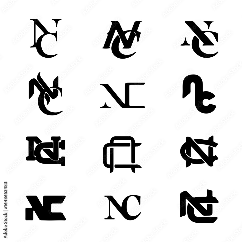 Poster diverse nc monogram styles for branding and design projects