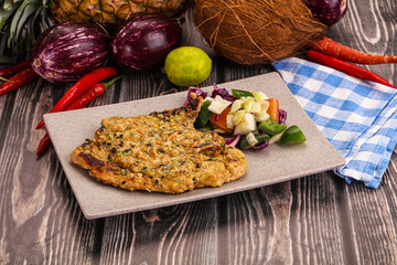 Tasty chicken steak with vegetables