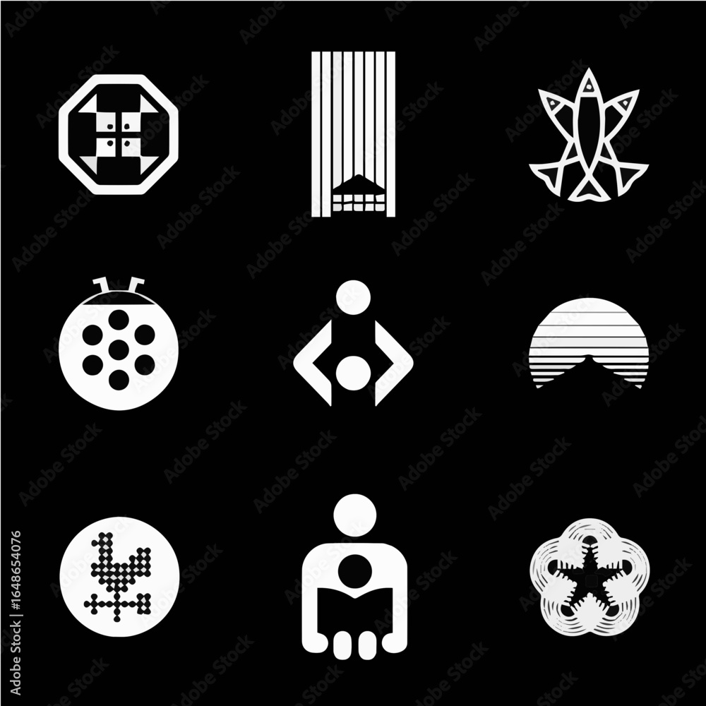 Poster modern abstract minimalist icons representing diverse concepts and industries for professional desig