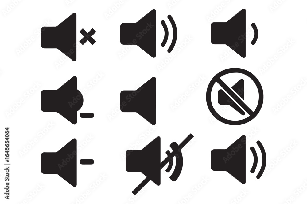 Poster sound off and on icon, an icon that increases and reduces the sound. icon showing the mute. a set of