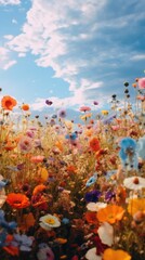 Fototapeta premium A flower field with a rainbow outdoors nature plant.