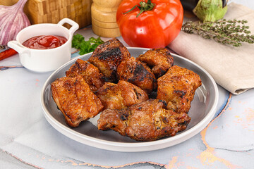Grilled pork neck meat shashlik