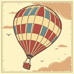 Fototapeta premium Hot Air Balloon Journey Above Serene Landscapes with Vintage Aesthetic