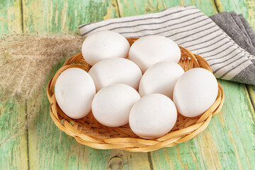Raw white uncooked chicken eggs