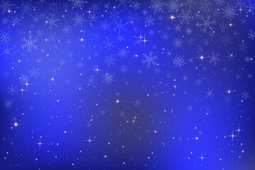 Abstract winter night sky vector illustration Dark blue background with shiny stars falling snowflakes sparkling in cosmic space Celestial universe glows with light creating magical fantasy atmosphere
