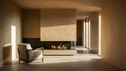 Fototapeta premium Modern living room with fireplace and natural light