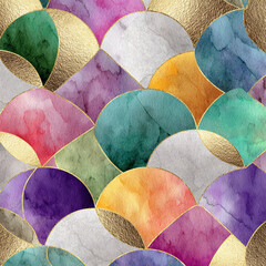 Bauhaus geometric wave pattern with metallic foil and watercolor blending
