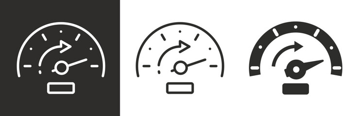 flat and linear set icons, fast odometer, accelerate icon, chronometer, guage time, simple symbols on white and black background - editable stroke vector illustration