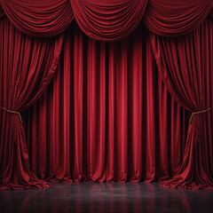 Elegant red velvet theater curtains parted for grand unveiling and performance