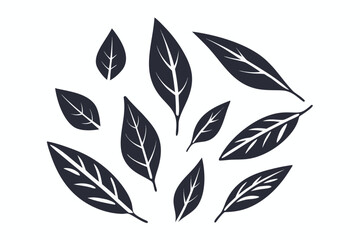 Black Leaf Silhouette Pattern, Nature Inspired Design on White Background Texture