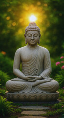 Serene Statue of Lord Buddha in a Garden