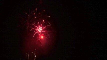 A magnificent display of Red fireworks illuminates the night sky, capturing the joyous and brilliant celebration of Diwali, the Hindu festival of lights - Powered by Adobe