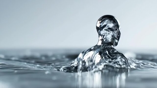 A stunning display of artistry unfolds as a lifelike figure of water emerges gracefully, creating ripples upon a serene surface. This moment showcases the beauty of fluidity and form.