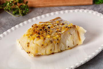 Steamed cod fish fillet with spices