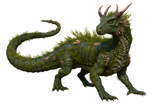 Detailed fantasy dragon creature with intricate scales and armor design for game or story concept