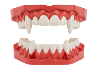 Digital model of a vampire fanged mouth with sharp teeth and gums for horror or halloween themes