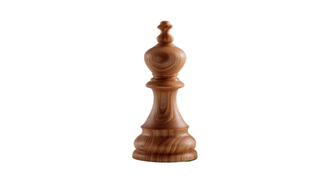 The King's Stand: An isolated view of the chess king, wooden piece, represents power, strategy, and intellect within the game, standing as a testament to regal authority and strategic depth.
