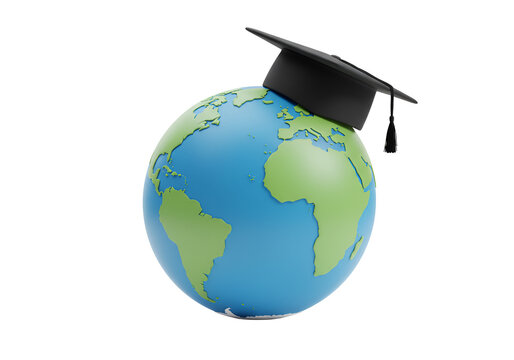 earth globe with graduation cap symbolizing global education and learning opportunities worldwide