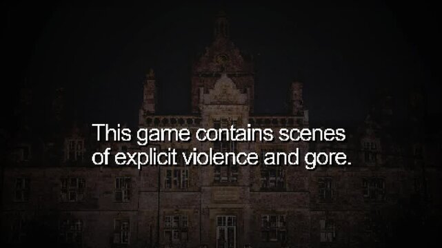 A 64 bit style retro content warning designed to appear before a survival horror game begins