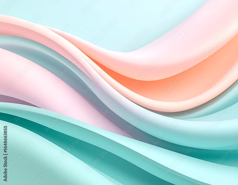 Poster abstract pastel background with flowing waves of soft fabric and gentle curves creating a serene vis