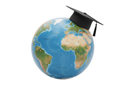 Educational globe with a mortarboard cap symbolizing global education and learning