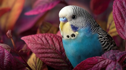 Colorful Parakeet Among Autumn Leaves