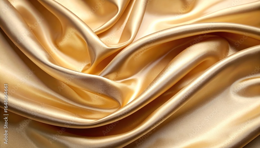 Poster golden silk fabric in motion displaying elegant waves and smooth textures under soft lighting