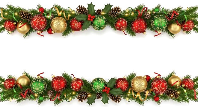 Festive christmas frame background with ornaments and copy space for text invitation
