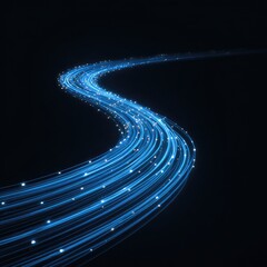 Abstract light trails curving on dark background