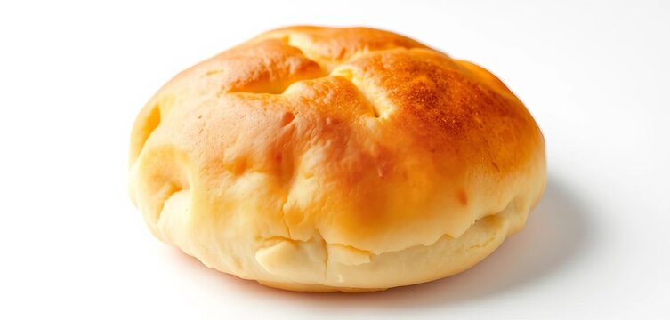 Golden-brown hotteok dough, slightly puffed, isolated on white,   korean street food,   sweet treat