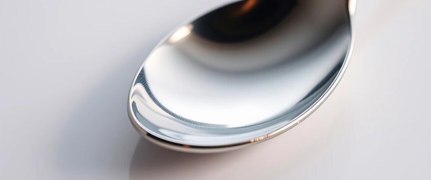 Close-up of a shiny metal spoon reflecting light,  metallic, spoon