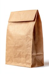 Front Perspective of Empty Brown Paper Sack on White Background