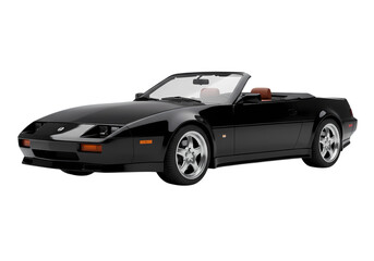 Sleek Black Convertible 1990s Classic Sports Car isolated on transparent background