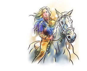 a girl riding a horse digital art for card decoration illustration