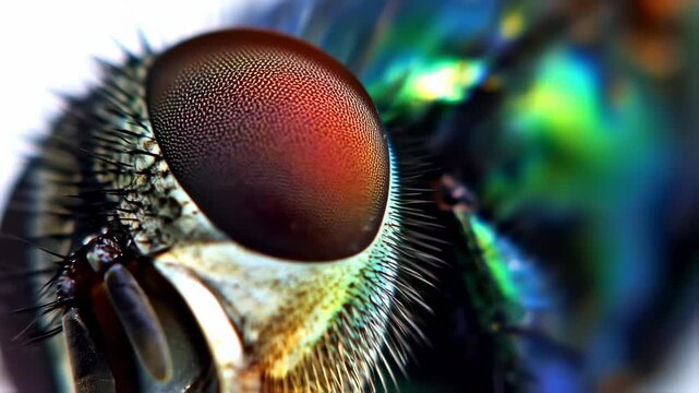 Stunning Macro Videography Revealing the Intricate Details of a Fly's Iridescent Head