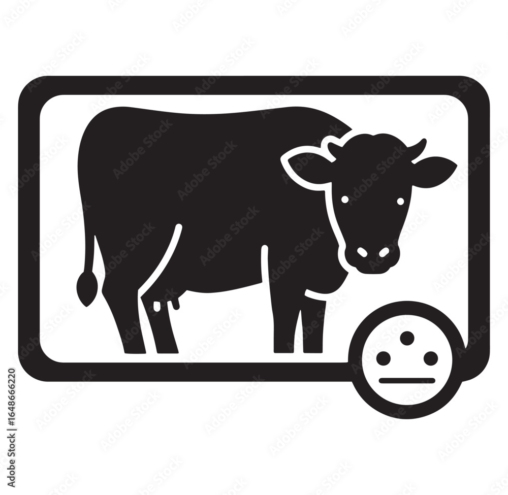Aufkleber black and white vector illustration of a cow within a rectangular package design element.