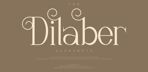 Dilaber Abstract Fashion font alphabet. Minimal modern urban fonts for logo, brand etc. Typography typeface uppercase lowercase and number. vector illustration