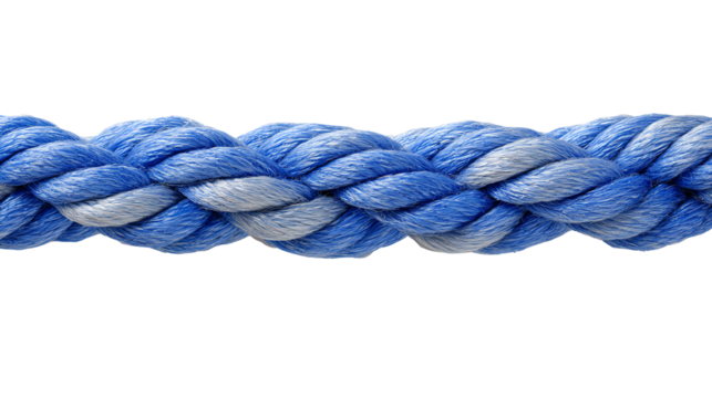 Blue braided rope, detailed texture, suitable for various industrial applications, isolated on white background.