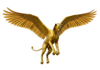 Elegant golden griffin sculpture with detailed wings and majestic stance