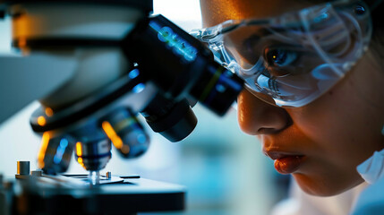 Medical Research and Development Laboratory: Middle Aged Head Scientist Working on Research Project, Looking at a Sample in a Petri Dish Under a Microscope