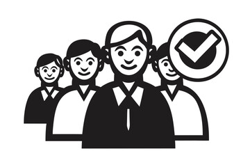 Approved Team Icon Crowd of People with Check Mark Symbol on White Background