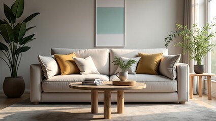 Obraz premium Light-filled living room with a neutral color palette.