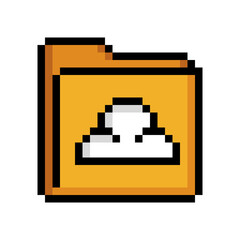 Pixel Art Folder Icon with Cloud Symbol

