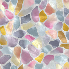 terrazzo petal mesh with metallic silver and pastel watercolor fill
