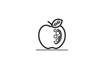 Apple with Leaf, Circles and Lines Design on White Background