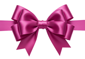 Elegant pink satin bow with symmetrical loops and flowing tails on a black background