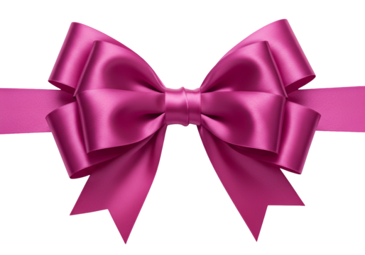 Elegant pink satin bow with symmetrical loops and flowing tails on a black background