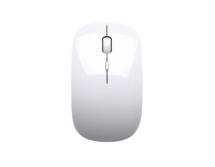 A sleek, modern white computer mouse with a simple design and a scroll wheel.