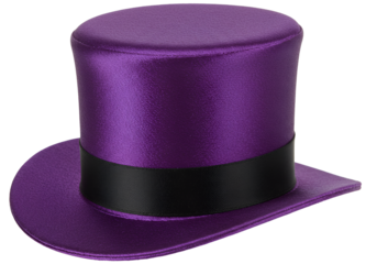 Elegant purple satin top hat with black band on black background