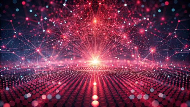 Immersive digital network visualization with glowing red connections and futuristic data flow